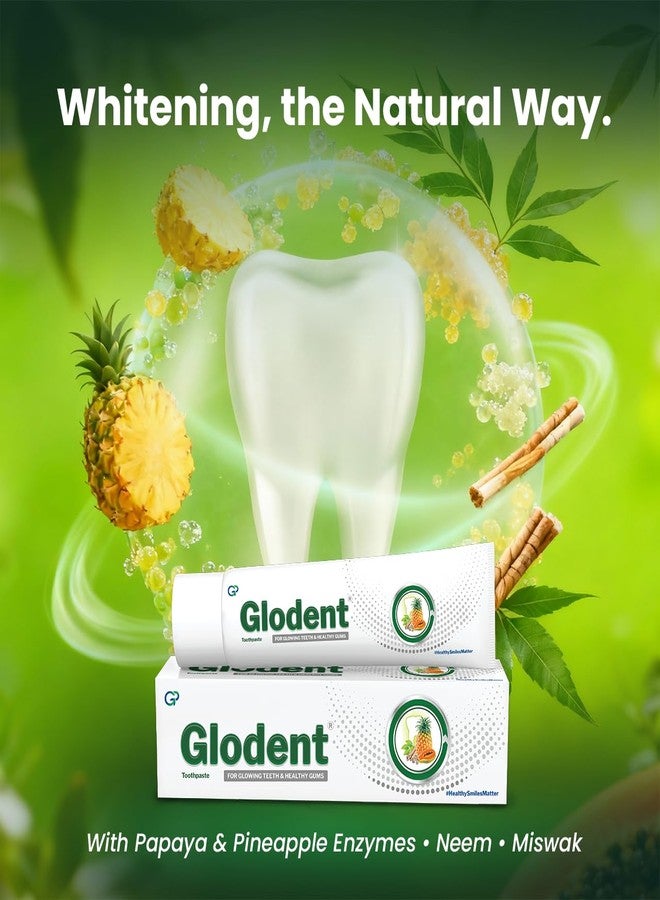 Glodent Teeth Whitening Toothpaste | Plaque Remover | Gum Care | Anticavity Tooth paste | Natural Xylitol Extracts, Neem, Pineapple, Papaya, and Miswak | Vegan-friendly Oral Care (Pack of 2) 70g each - Image 2